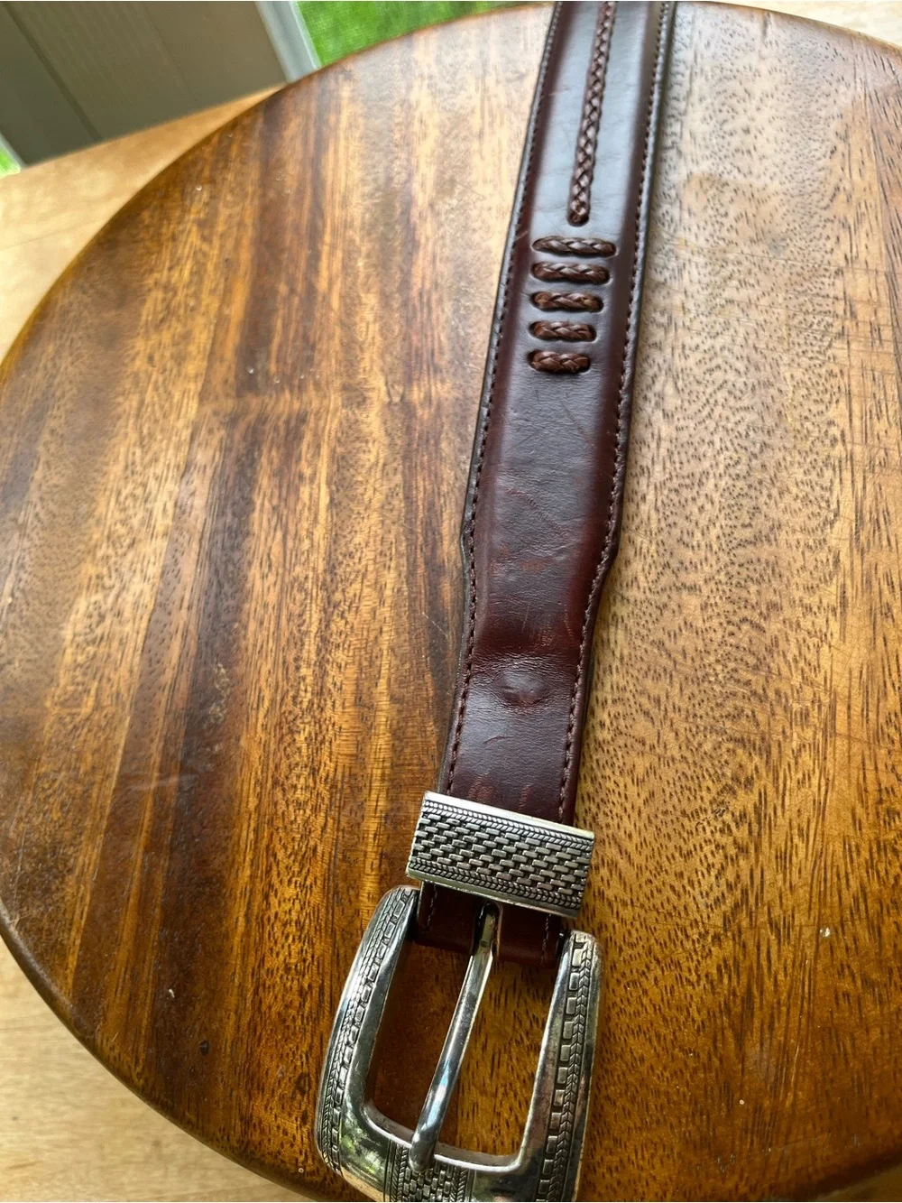 Brighton ONYX By Brighton Quality Brown Leather Belt Silver Buckle 38
